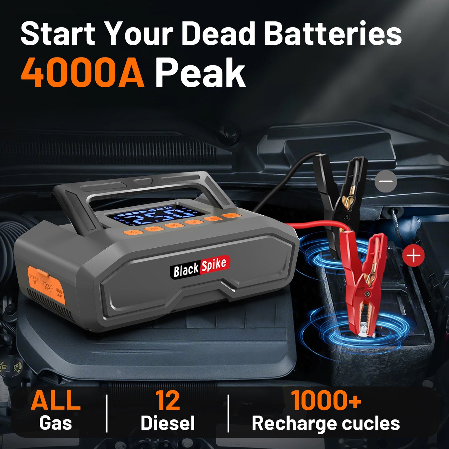 BlackSpike Portable Car Jump Starter with Air Compressor